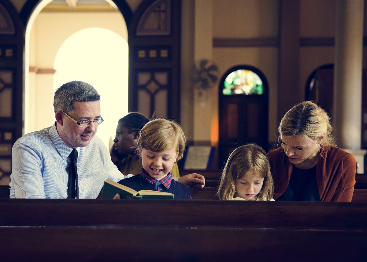 Family attending church.
