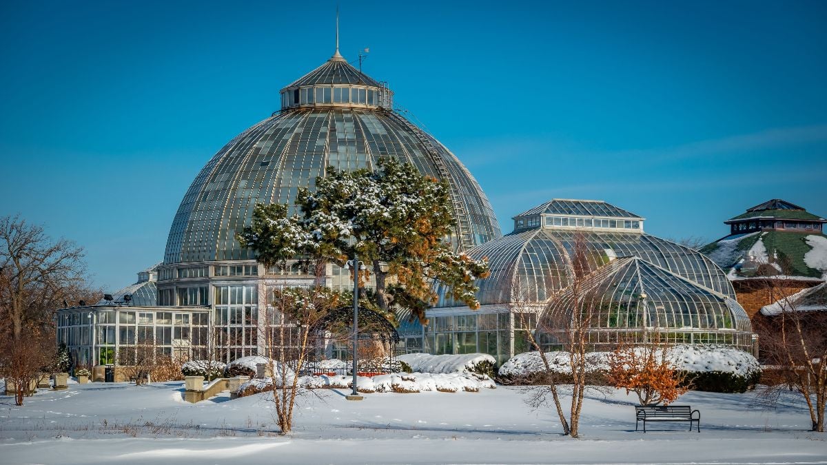 The Belle Isle Aquarium in Belle Isle Park, Detroit, Michigan during winter.