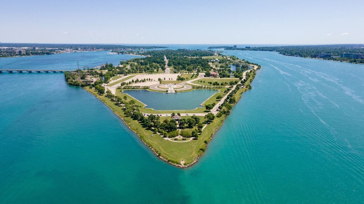 The iconic and historic Belle Isle which is a state park located in the Detroit River.
