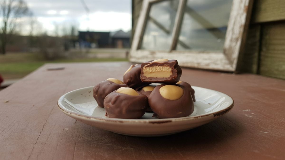 Buckeye candies on a plate.