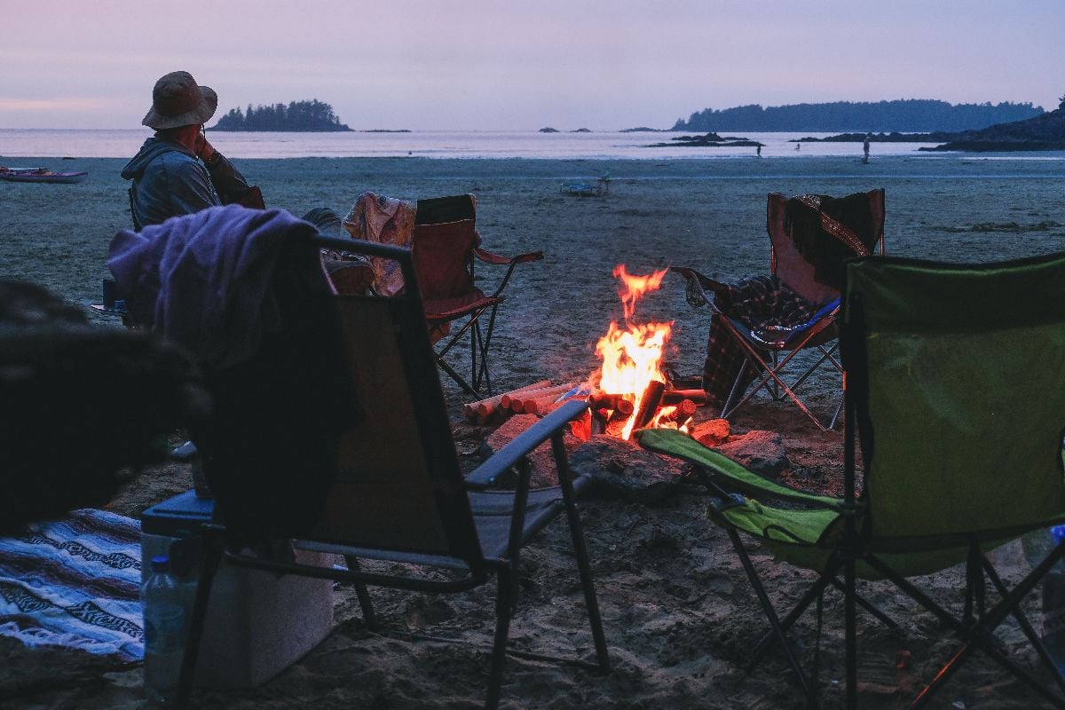 Friends camping at the beach.