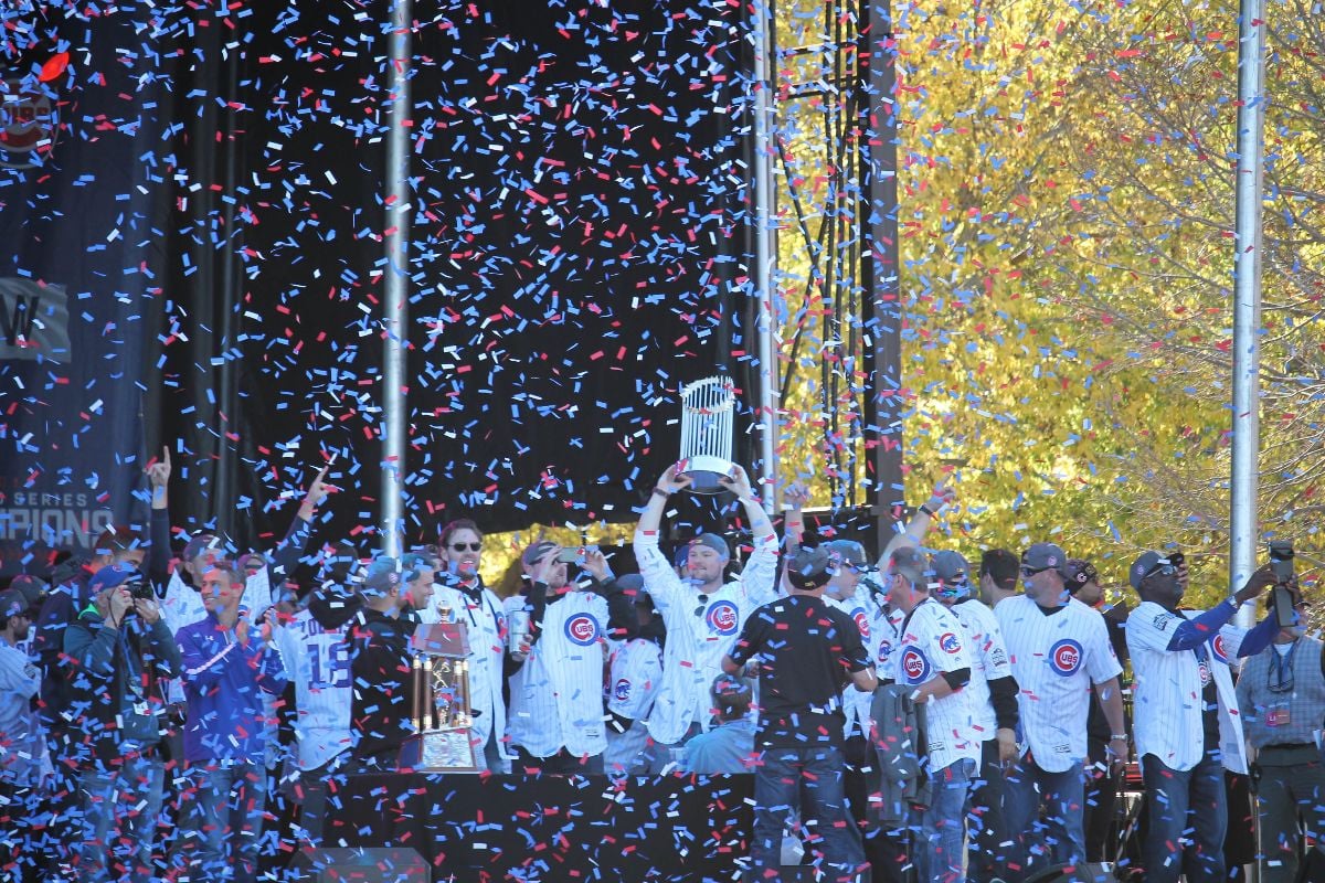 The Chicago Cubs celebrate their Wold Series victory.