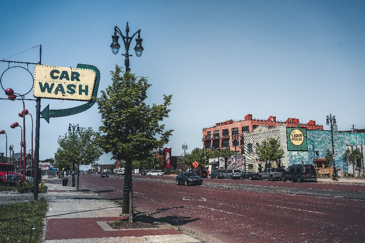 View of Michigan Avenue in Corktown Detroit.