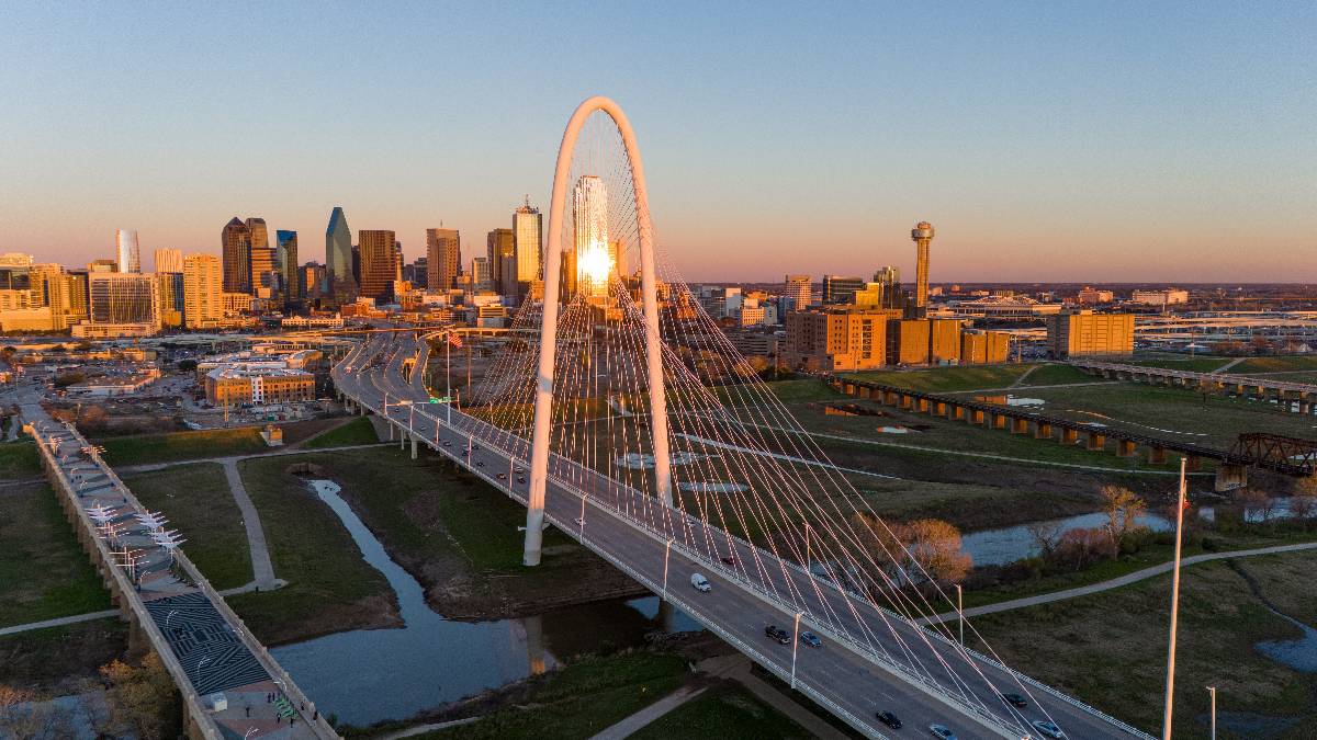 City skyline of Dallas Texas from above.