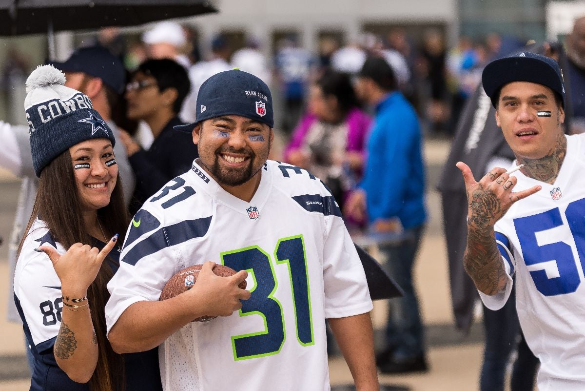 Dallas cowboys fans outside AT&T Stadium in Arlington.