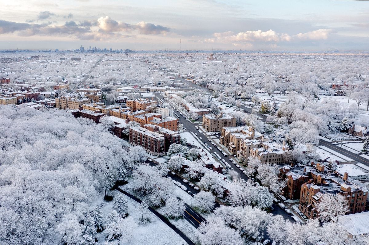 A blanket of snow cover’s Detroit’s historic Palmer Park neighborhood.