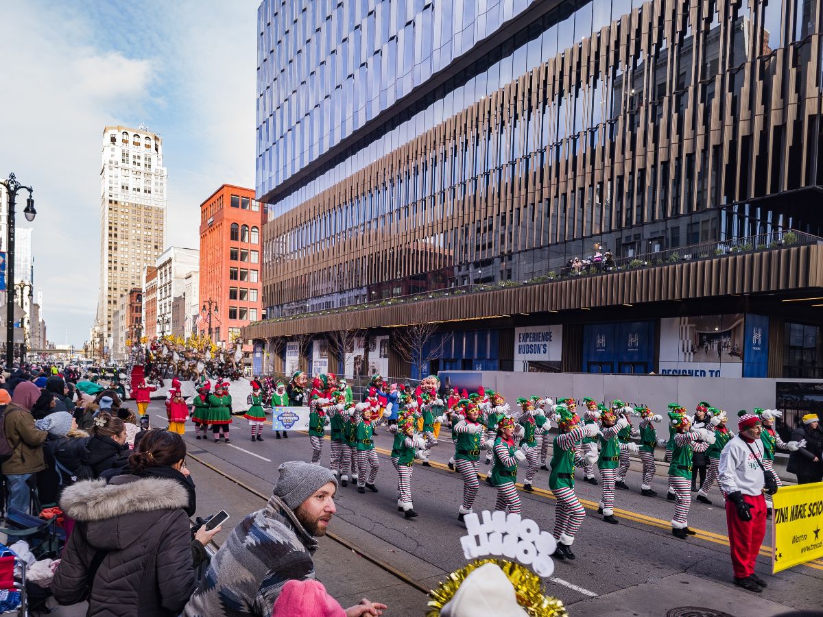 Tina Marie School Dancers performing on Woodward Avenue in the America's Thanksgiving Parade.