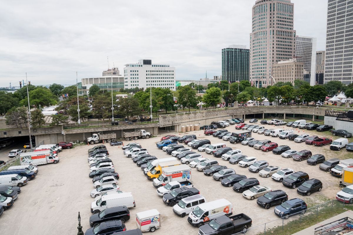 Parking Lot near Heart Plaza in Downtown Area of Detroit.