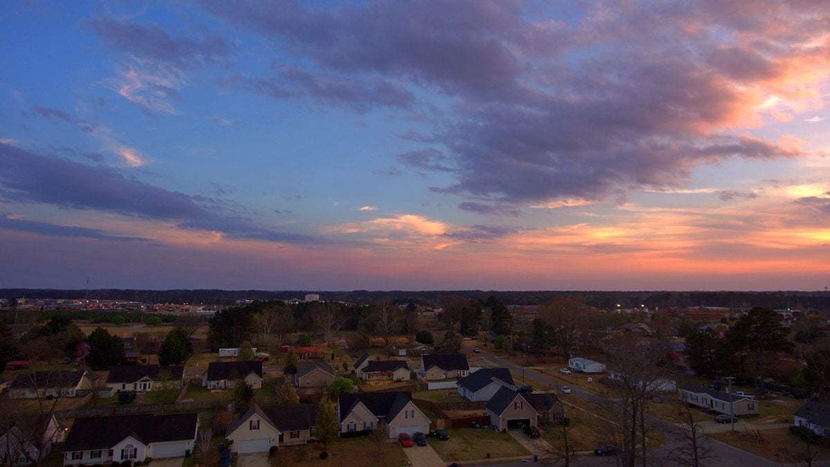 Sunset over a Fayetteville neighborhood.
