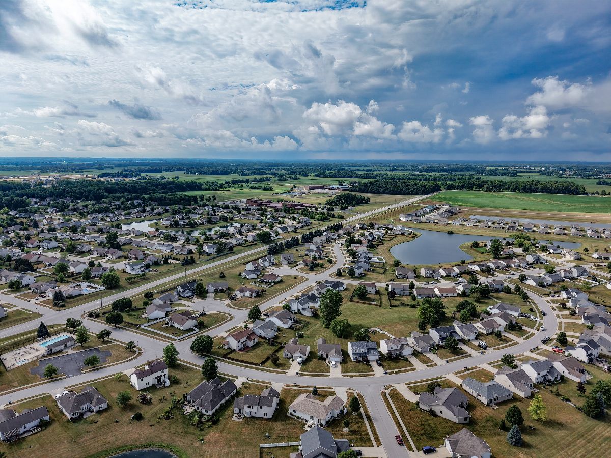 Aerial view of suburban neighborhood in Fort Wayne.