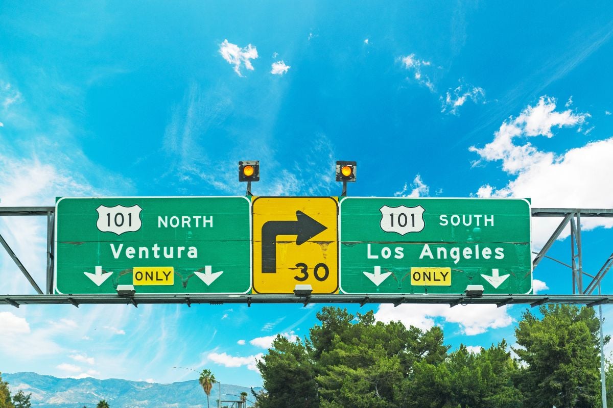 101 freeway crossroad sign in Los Angeles, California.