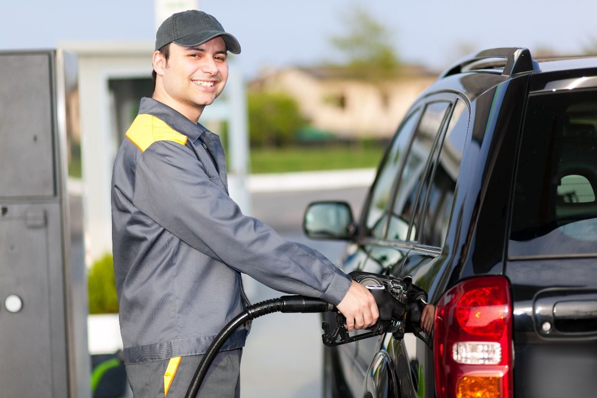 Gas station attendant at work.