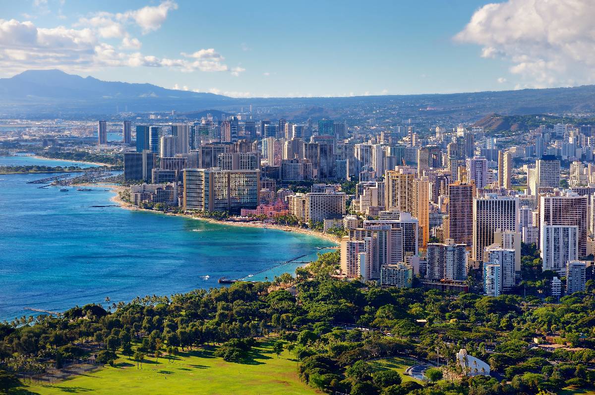 Aerial view of Honolulu city, Oahu, Hawaii.