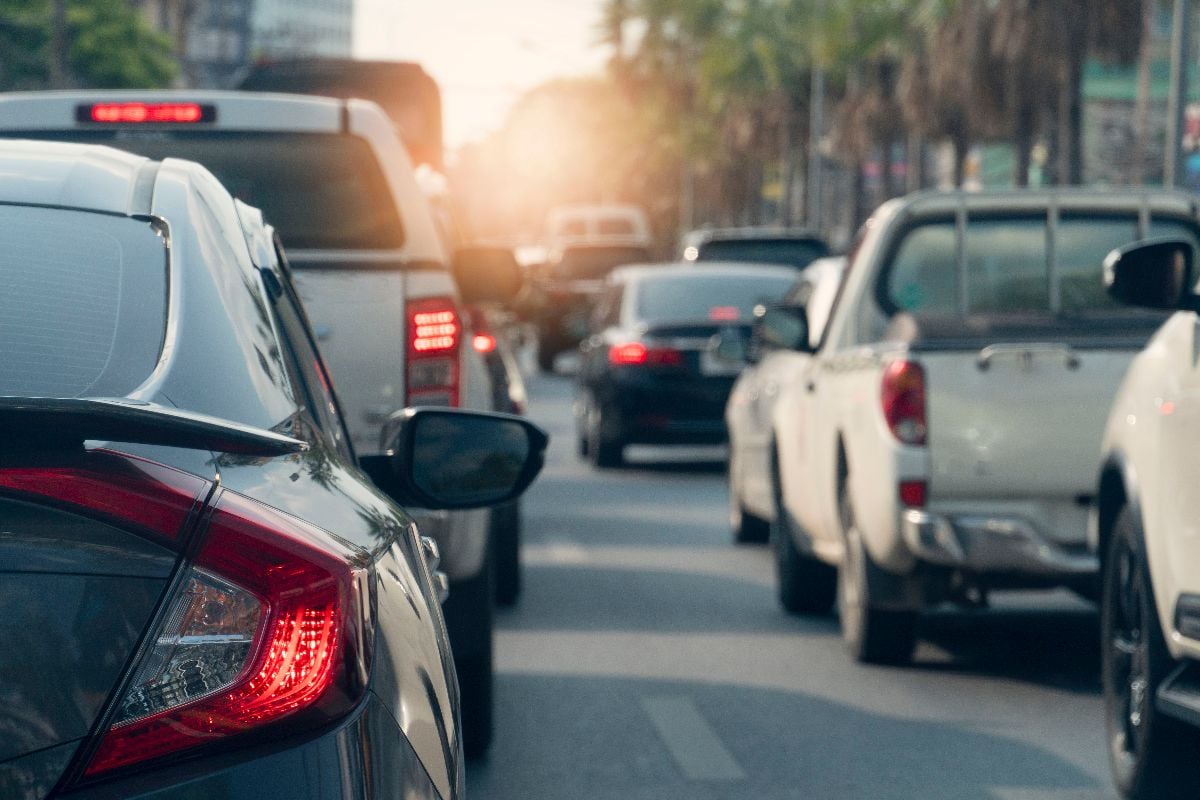Heavy traffic on the asphalt junction.