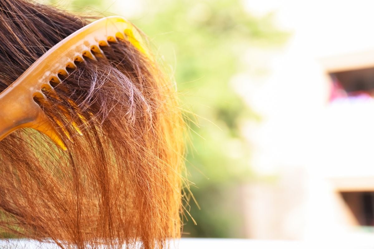 Closeup of a frizzy hair.
