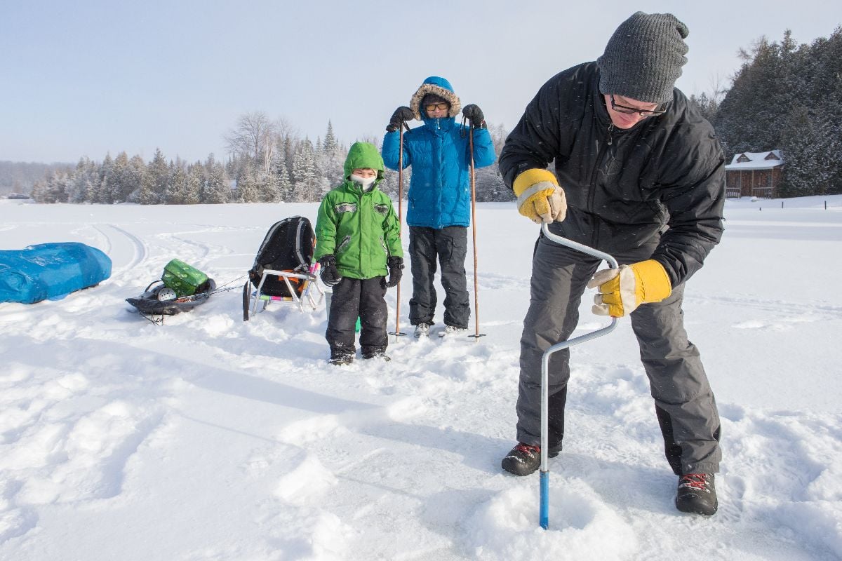 Family ice fishing