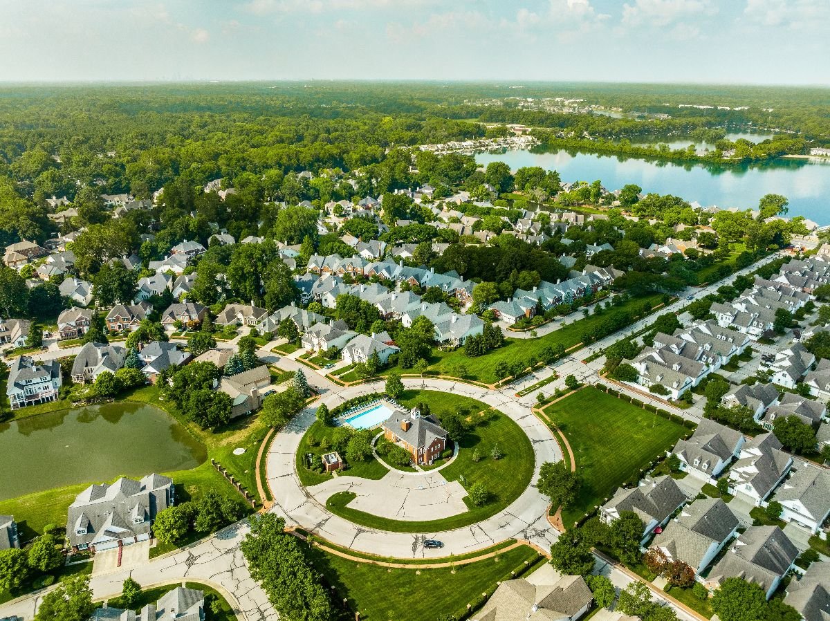 An aerial view of an Indianapolis suburb sprawl.