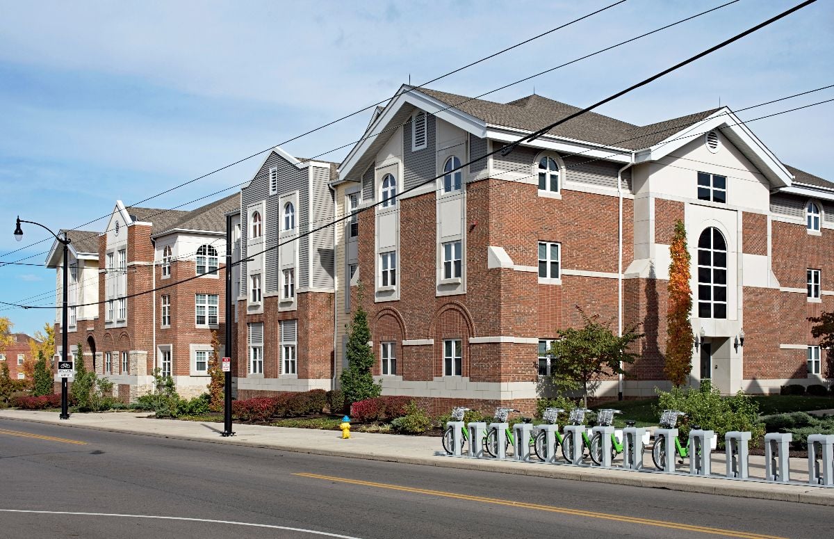 Apartments with public bike share.