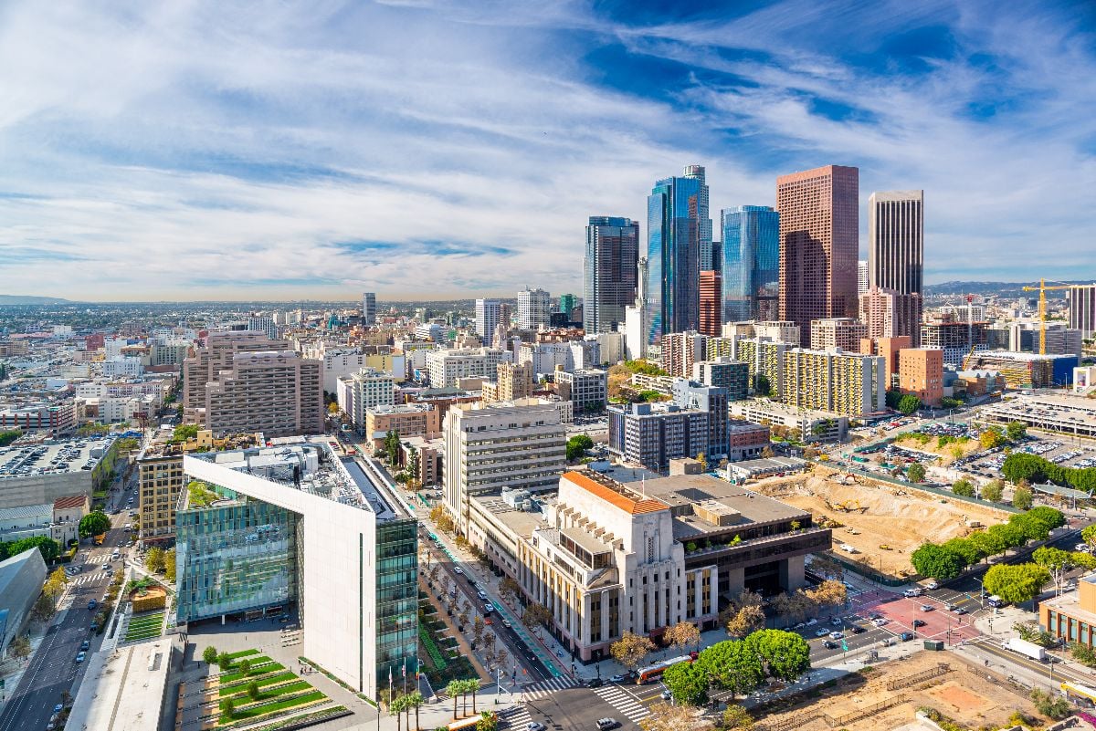 Los Angeles, California downtown cityscape from above.