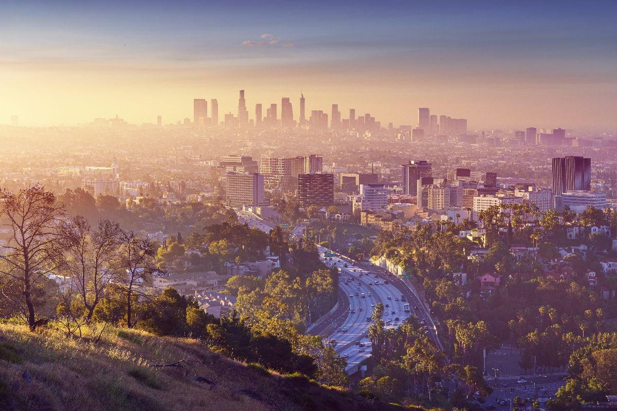 Panorama of Los Angeles at sunrise.