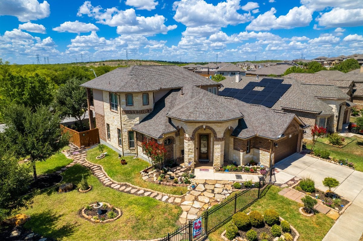 Aerial view of a luxury neighborhood.
