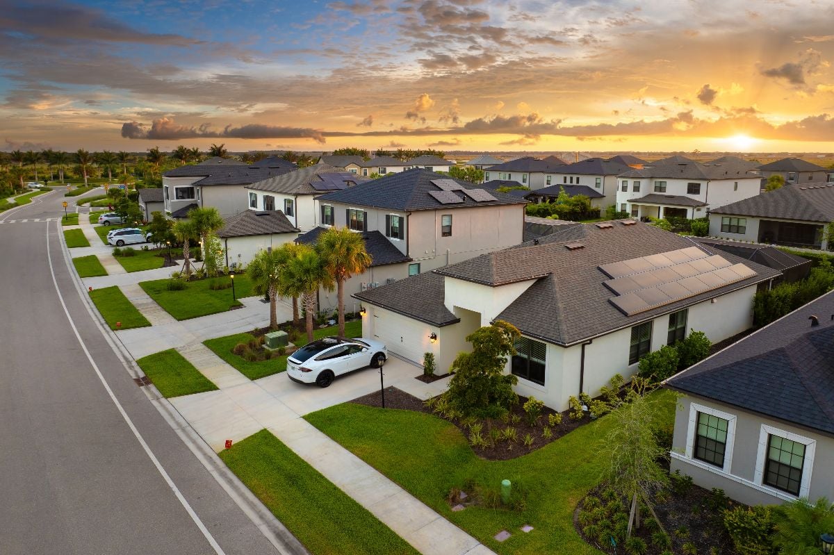 Aerial view of a large residential village.