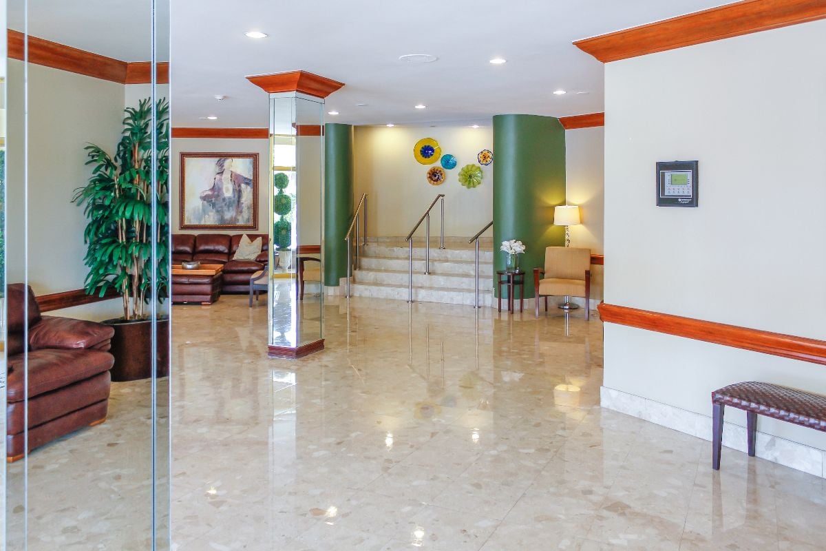 Lake Point Tower Condominium and Marina high rise building lobby interior