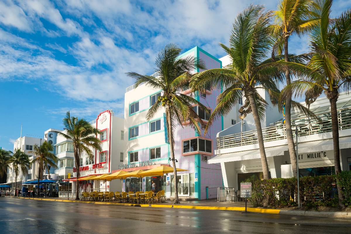 Ocean Drive wet from rain.