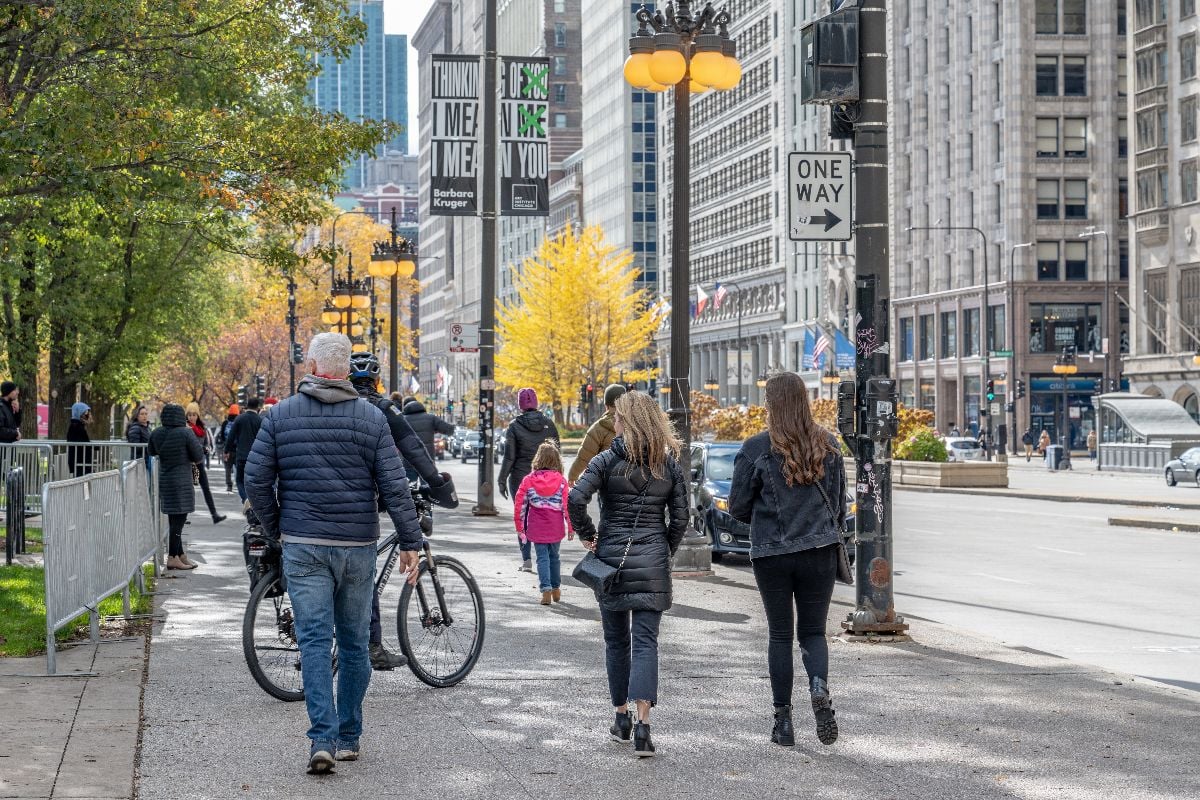 People walking along Michigan Avenue