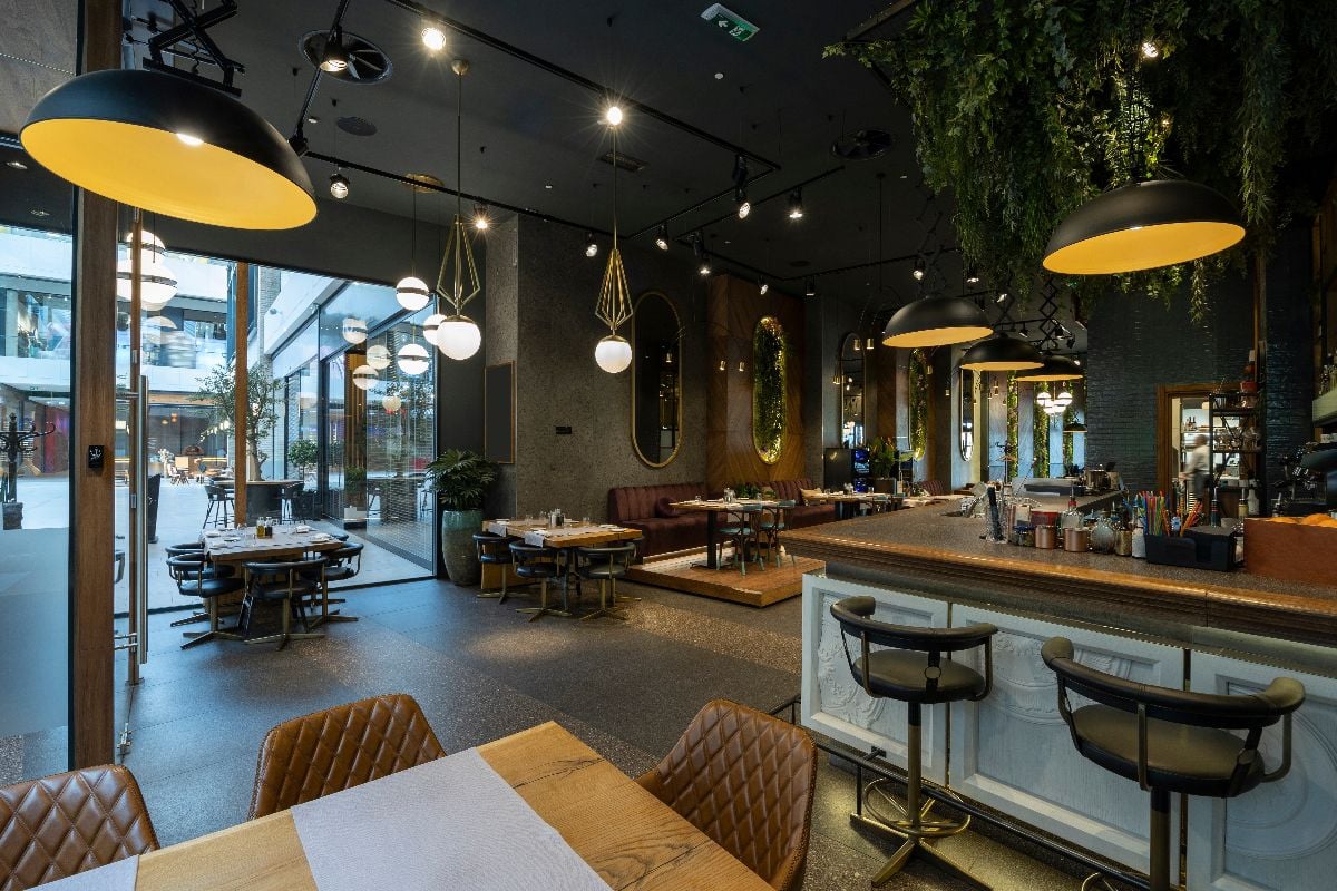 Interior of a modern restaurant in Dallas.