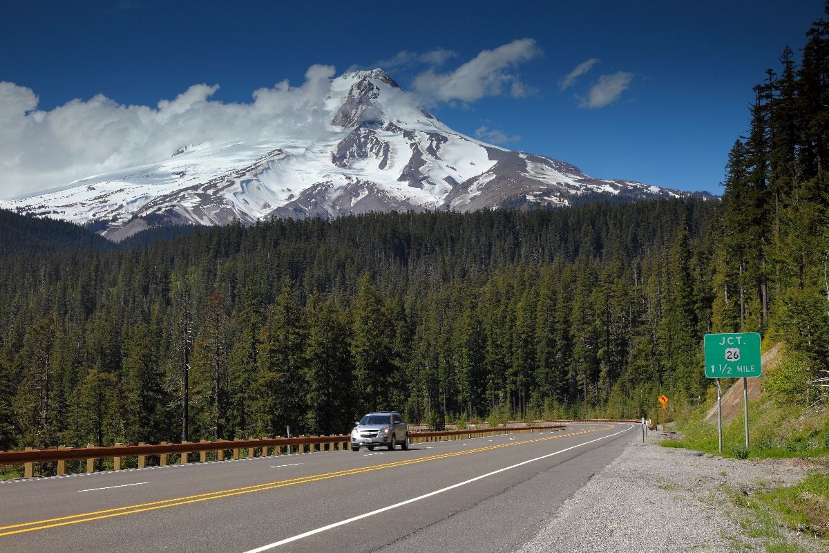 Highway 35 with view of Mount Hood.