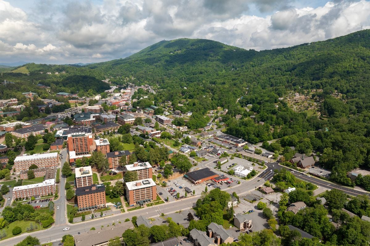 Aerial view of Boone, North Carolina. 