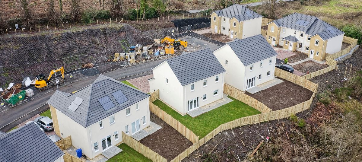 Aerial view of new housing development.