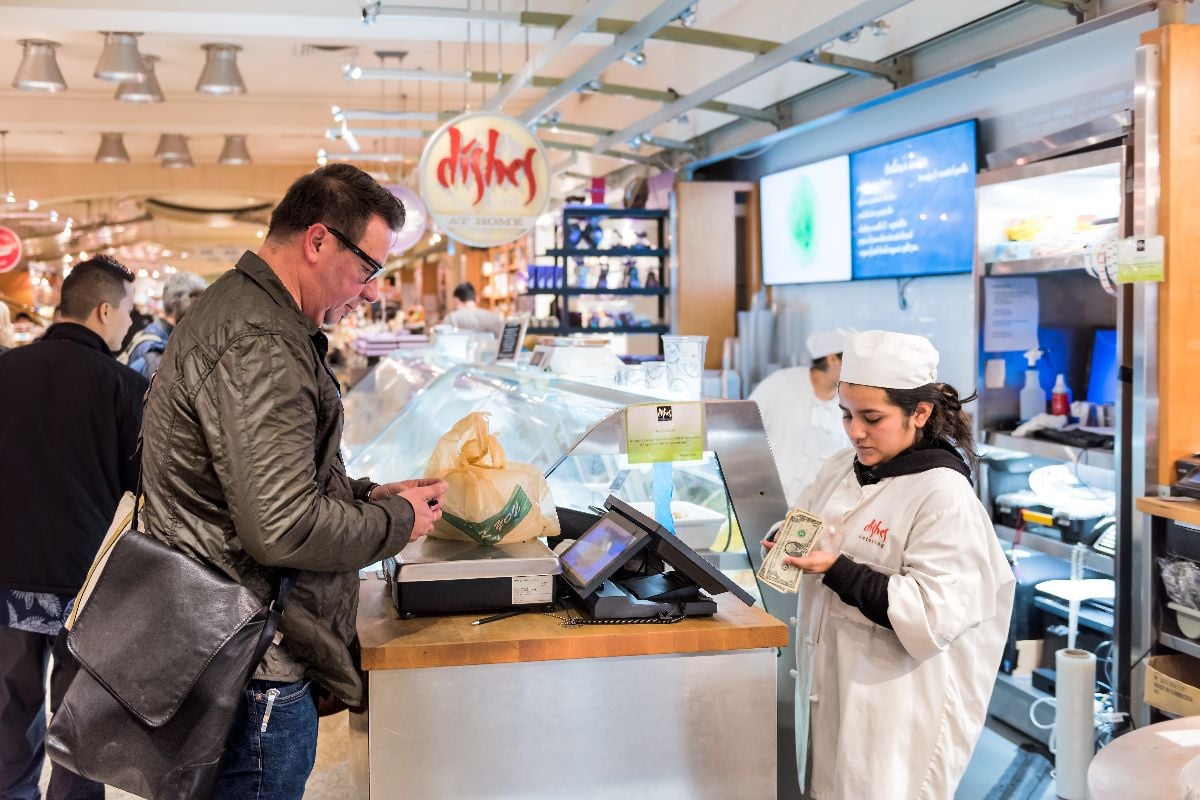Grand Central Market in New York City with deli store produce shop.