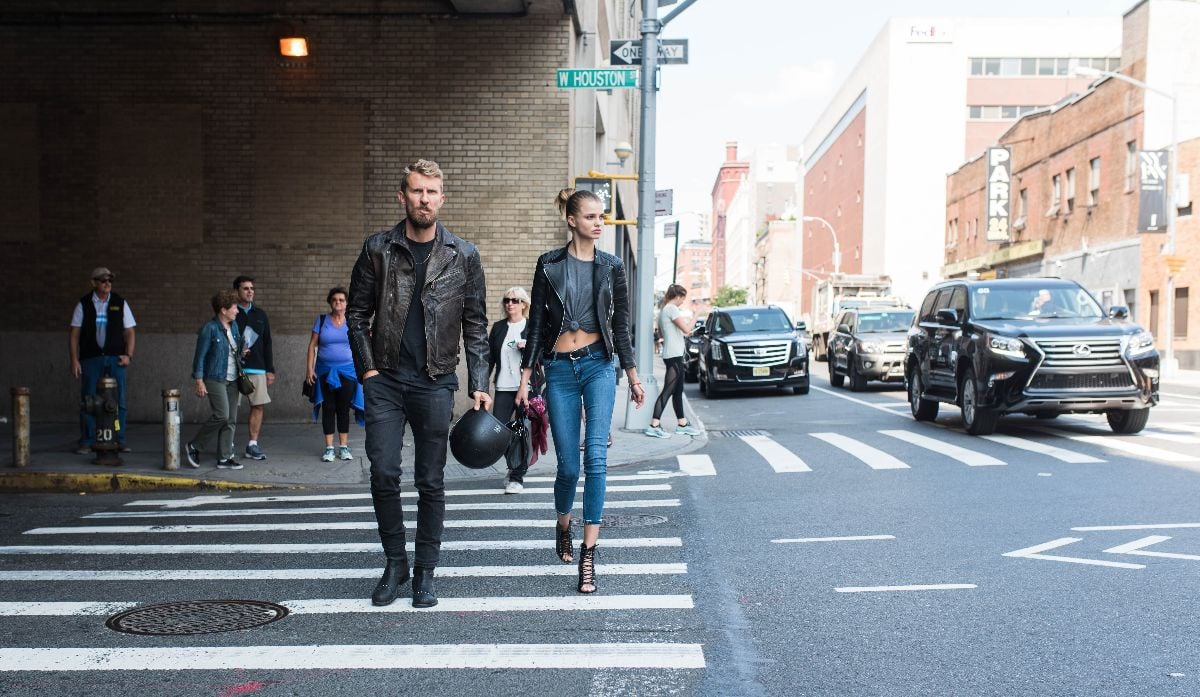 Models walking the NYC crosswalk.