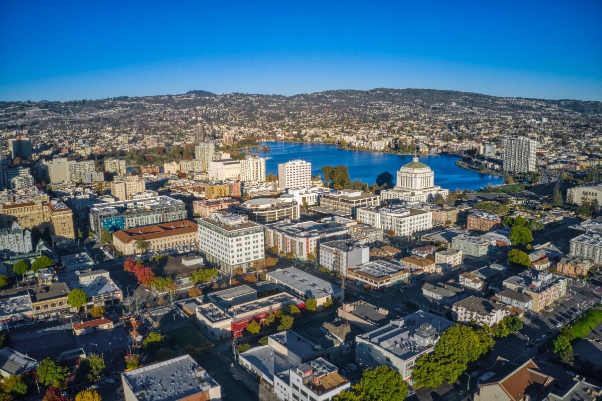 Aerial View of downtown Oakland, California.
