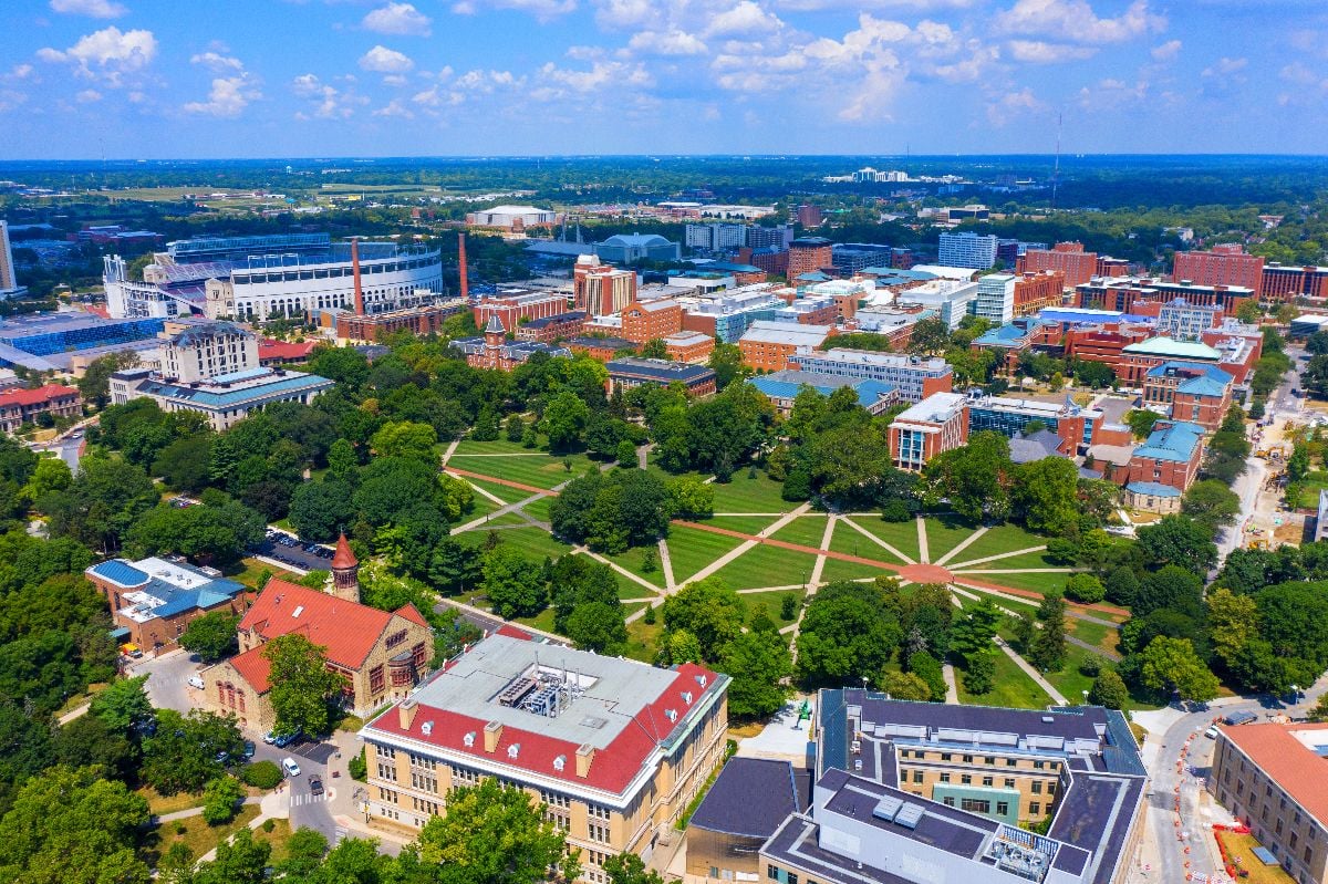Aerial view of Ohio State University campus.