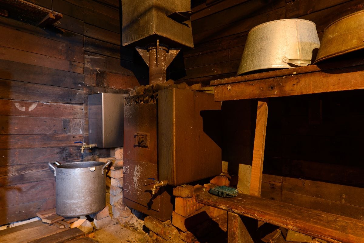 Interior of an old wooden bath.