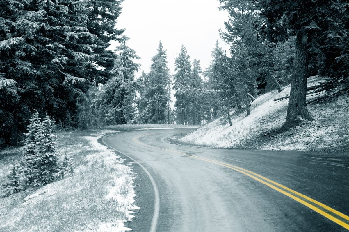 Snow on Highway, Oregon.