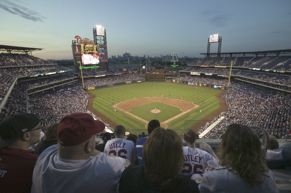 Fans watching the Philadelphia Phillies against the Milwaukee Brewers.