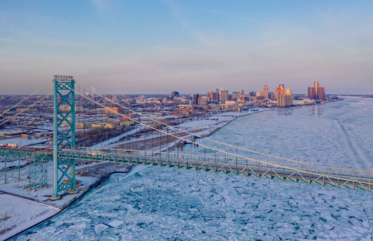 Detroit Skyline and Ambassador Bridge
