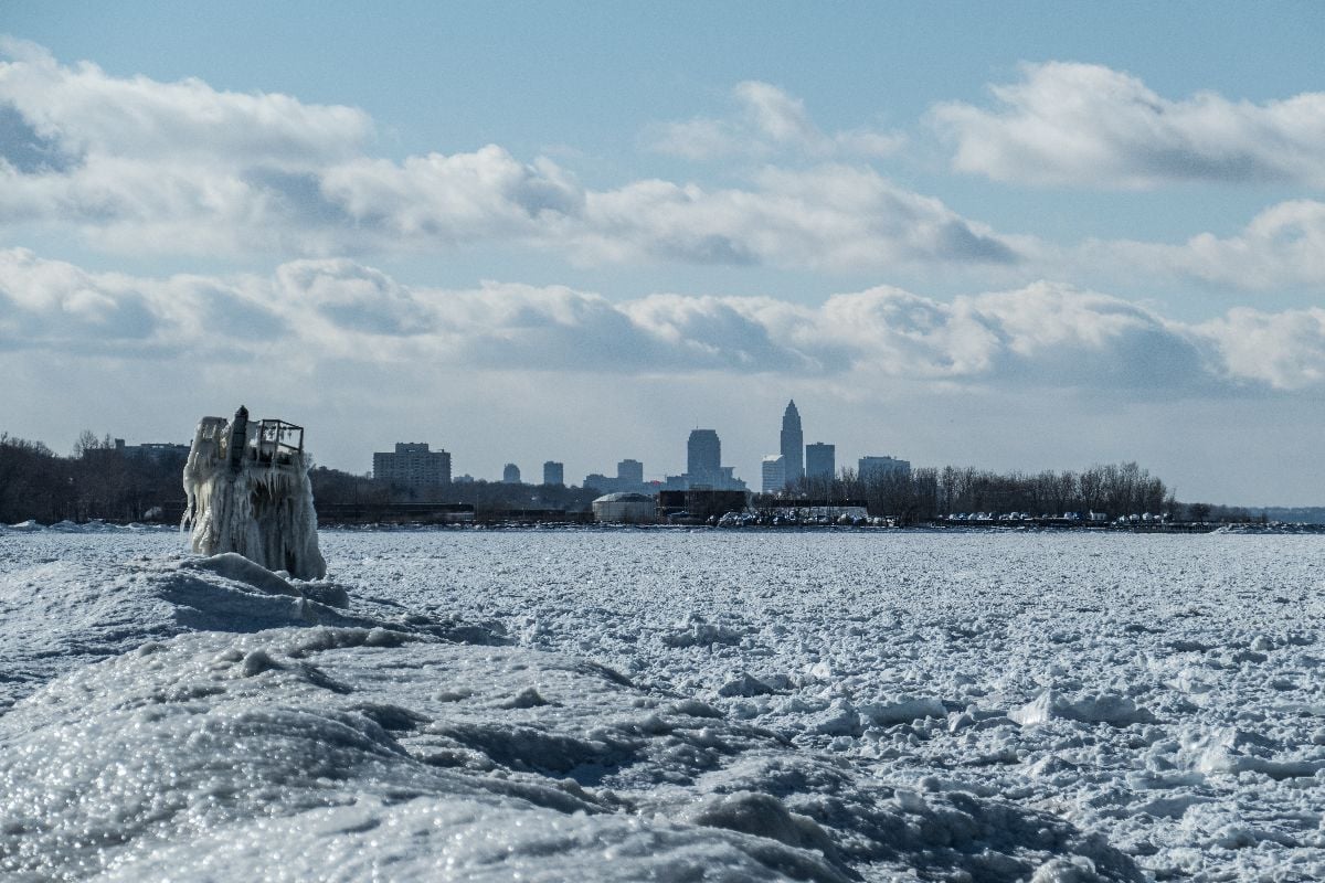 Life guard station on Lake Erie frozen solid after the Polar Vortex.