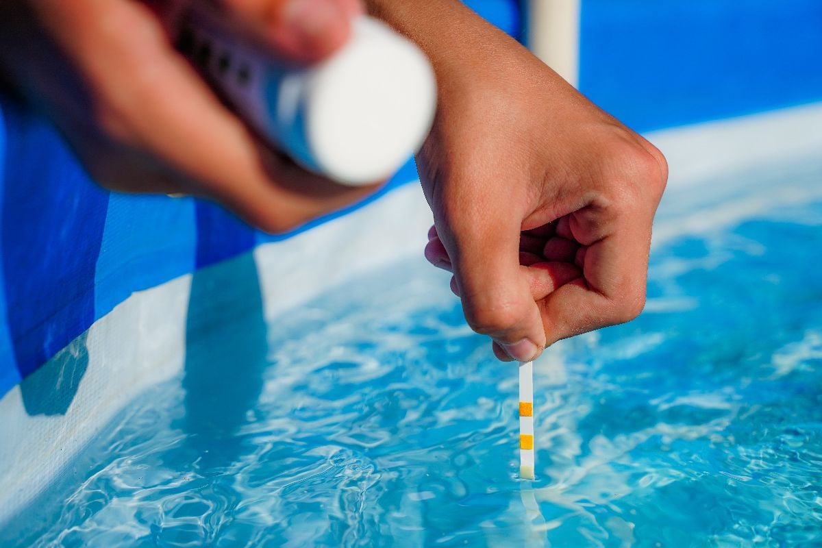 Hand checking the water quality of the pool.