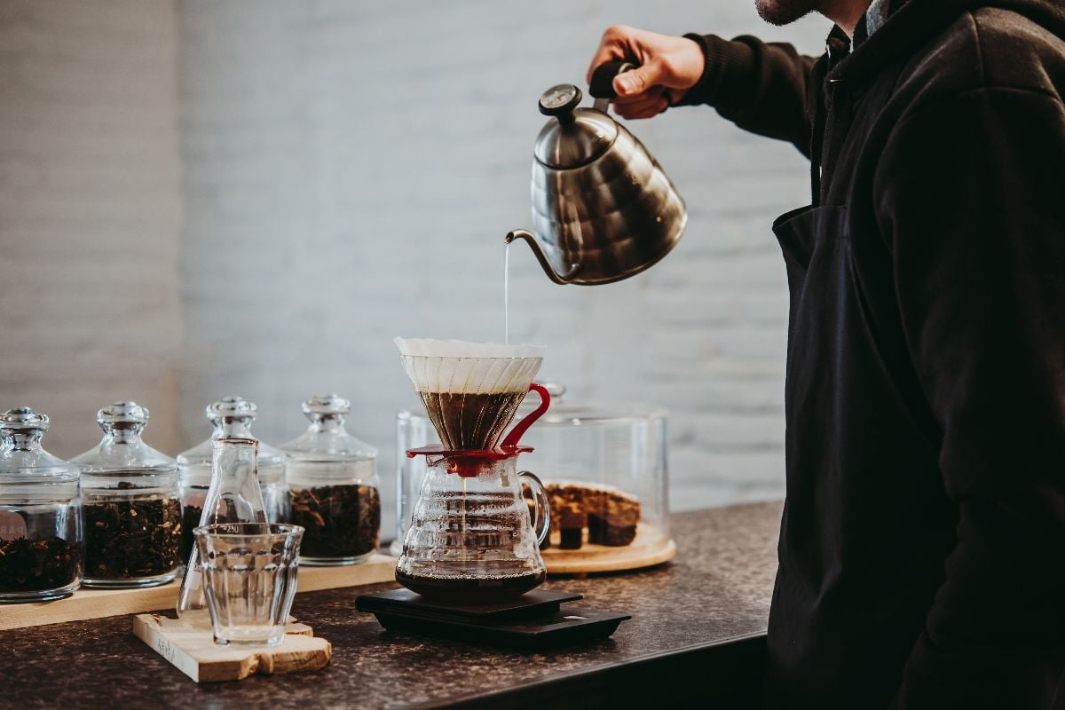 Making pour-over coffee with a filter dripper.