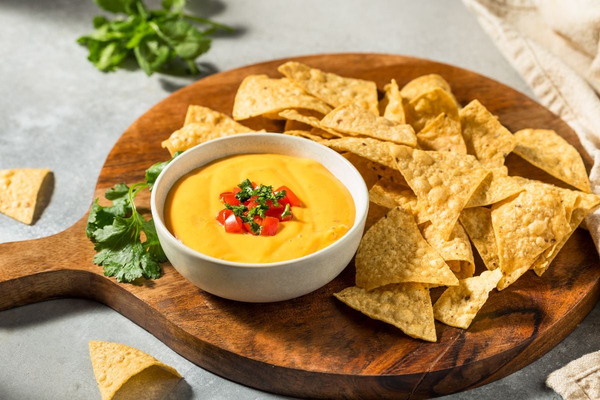 Warm Homemade Cheesy Queso Dip with Tortilla Chips