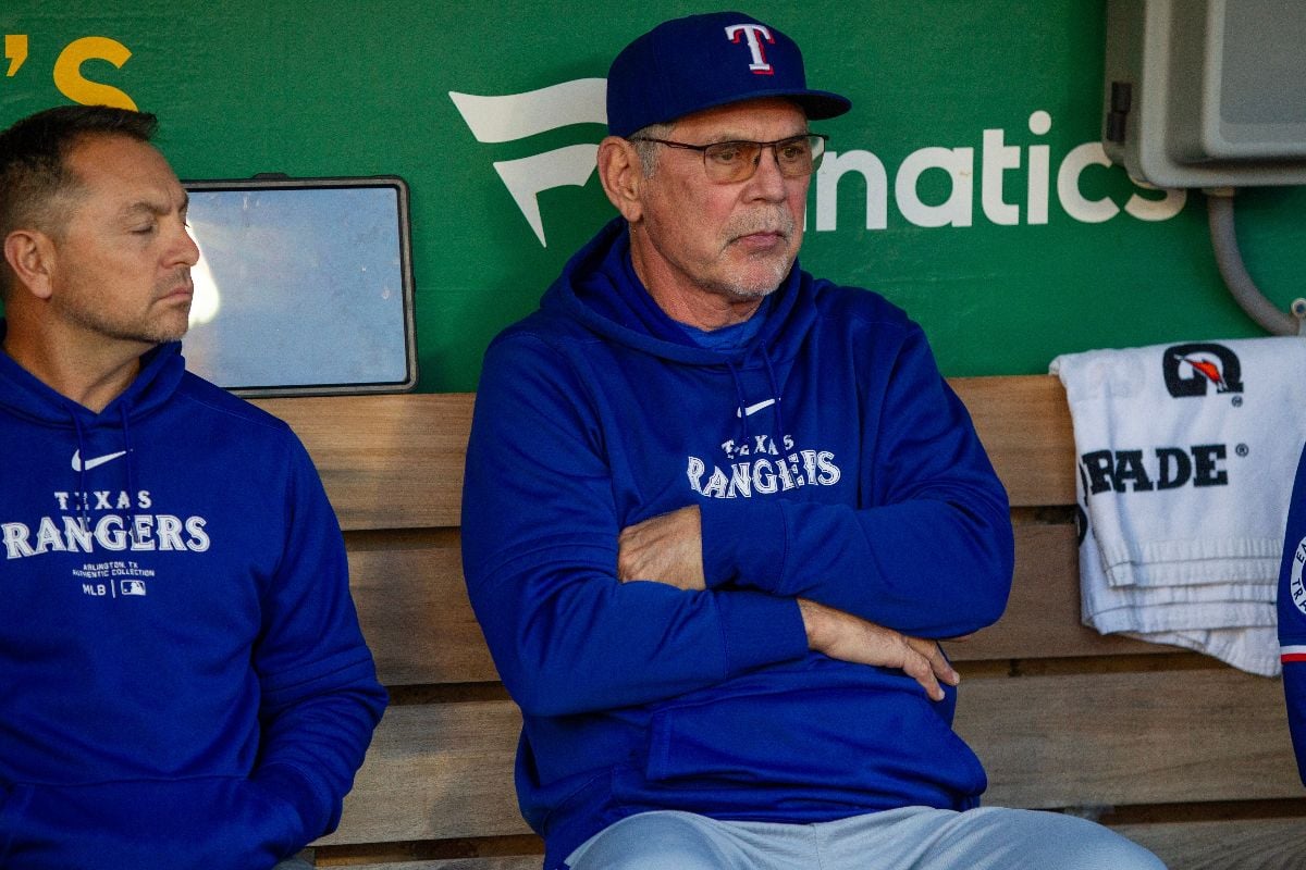 Rangers manager in the dugout.
