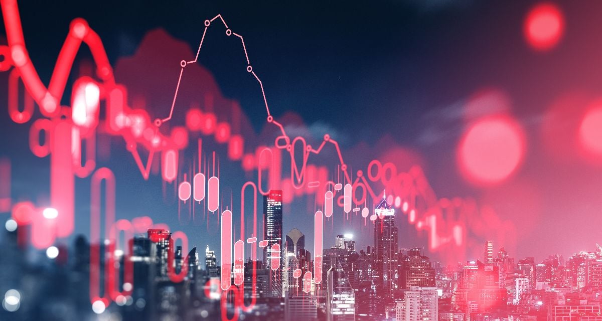 Financial graph with a red falling trend line.