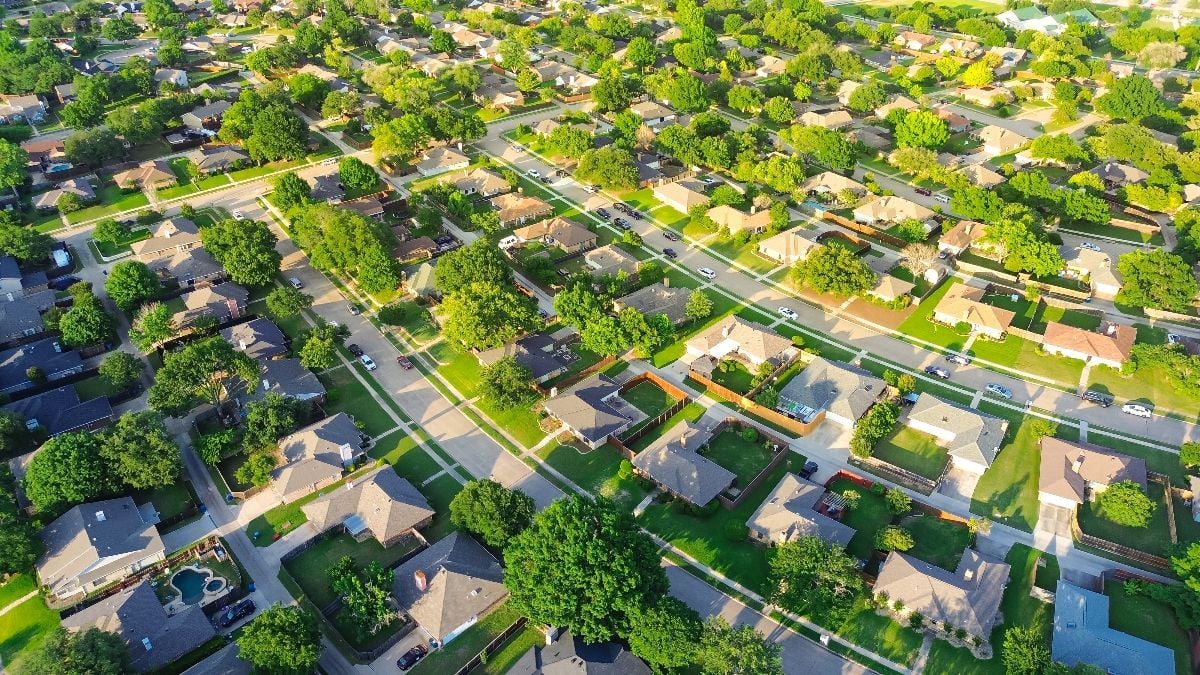 Aerial view of residential houses.