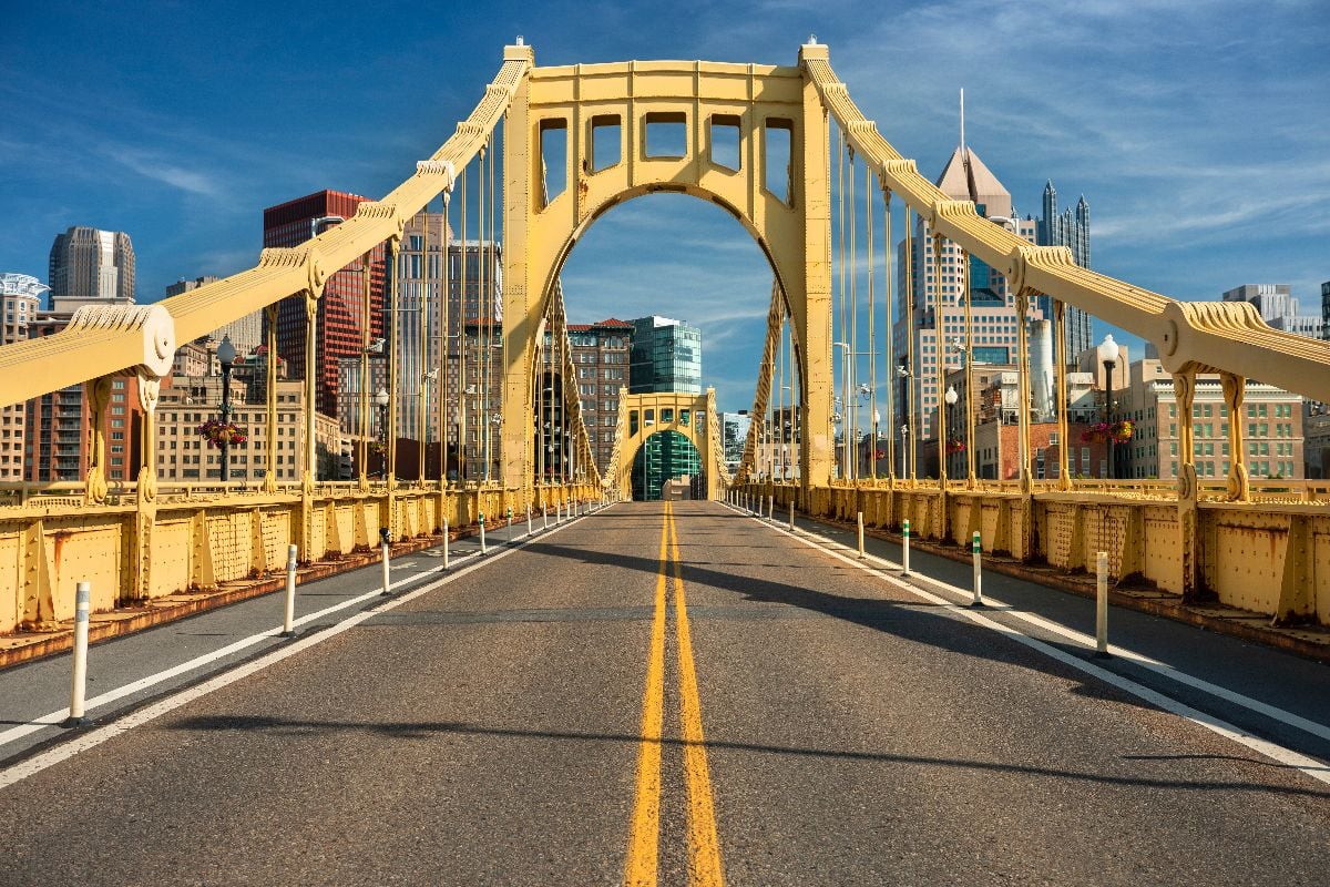 Roberto Clemente Bridge in downtown Pittsburgh.