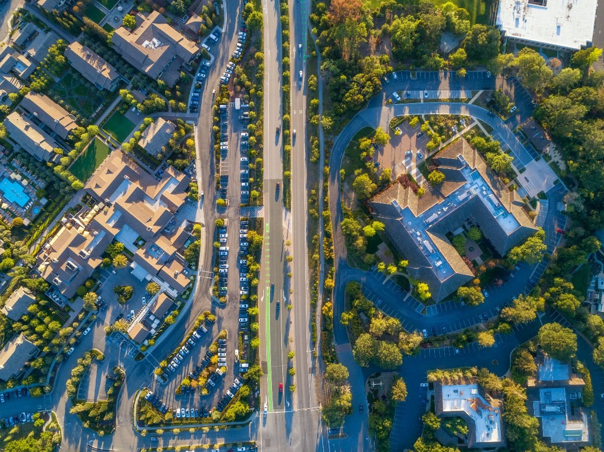 Overhead view of Sandhill Road.